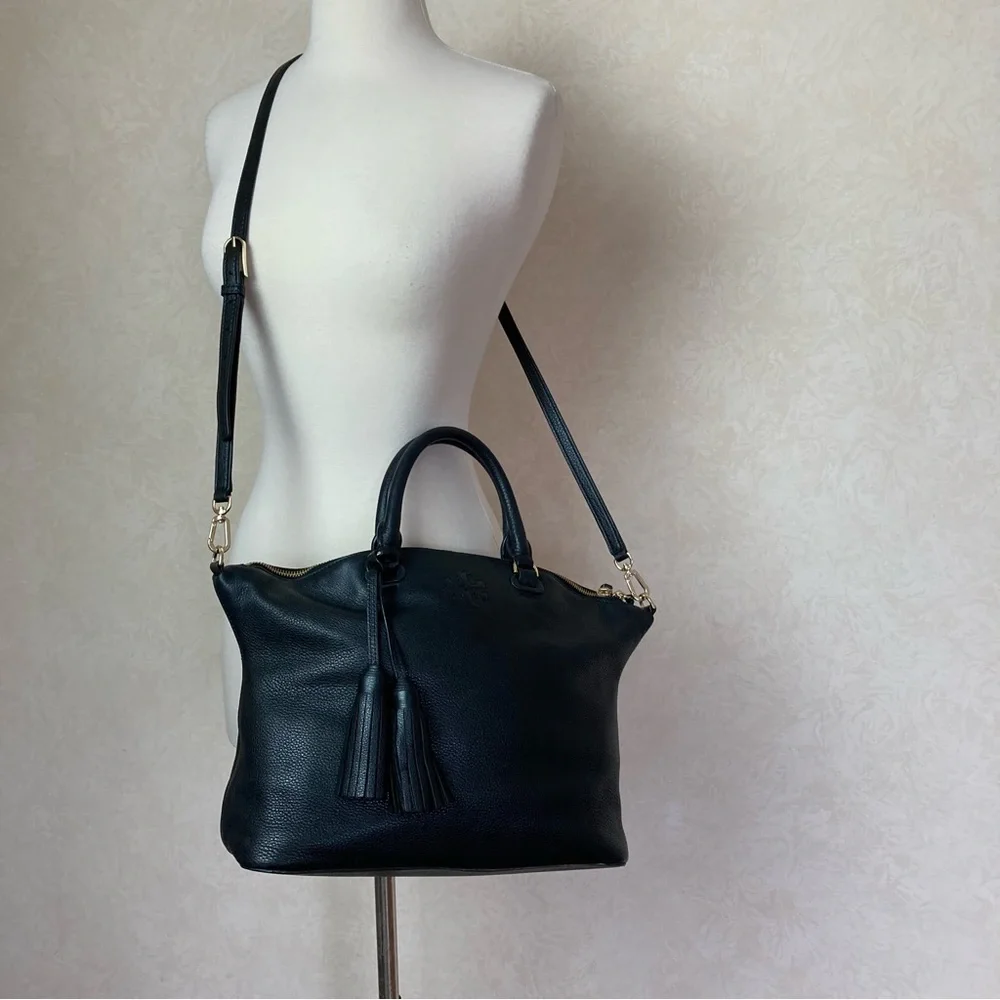 Tory Burch Thea Satchel Shoulder Strap Leather Bag Black